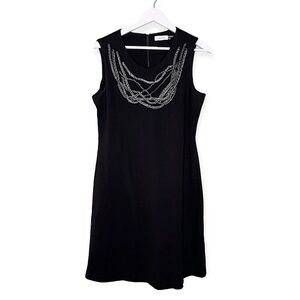 Calvin Klein Women’s Scoop Neck Chain Detail Sleeveless Midi Dress Black Size 12